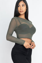 Load image into Gallery viewer, Sexy Sheer Mesh Long Sleeve Crop Top