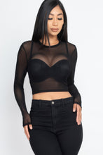 Load image into Gallery viewer, Sexy Sheer Mesh Long Sleeve Crop Top