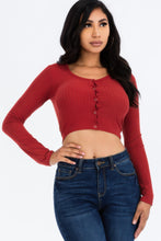 Load image into Gallery viewer, Ribbed Long Sleeve Snap Button Down Crop Top