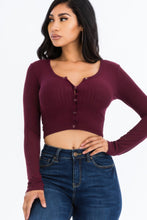 Load image into Gallery viewer, Ribbed Long Sleeve Snap Button Down Crop Top