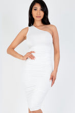 Load image into Gallery viewer, Sexy Solid Color Ruched One Shoulder Midi Bodycon Dress