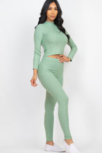 Load image into Gallery viewer, Ribbed Mock Neck Long Sleeve Top &amp; Leggings Set