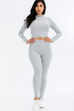 Load image into Gallery viewer, Ribbed Mock Neck Long Sleeve Top &amp; Leggings Set