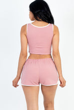 Load image into Gallery viewer, Casual French Terry Sleeveless Button Front Contrast Trim Cropped Tank Top And Shorts Set