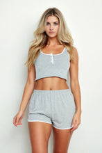 Load image into Gallery viewer, Casual French Terry Sleeveless Button Front Contrast Trim Cropped Tank Top And Shorts Set
