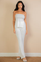 Load image into Gallery viewer, Ribbed Side Slit Bandeau Top &amp; Flare Pants Set