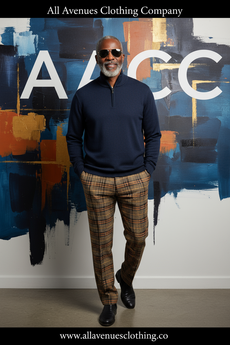 Men's Knit Quarter Zip Sweater and Pants - Older Man