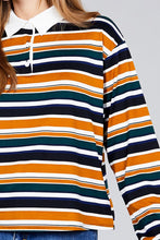 Load image into Gallery viewer, Ladies fashion plus size long sleeve multi striped dty brushed shirts