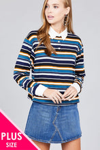 Load image into Gallery viewer, Ladies fashion plus size long sleeve multi striped dty brushed shirts