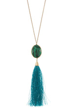 Load image into Gallery viewer, Round faceted stone accent drop tassel necklace set