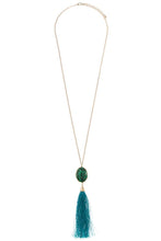 Load image into Gallery viewer, Round faceted stone accent drop tassel necklace set