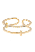 Load image into Gallery viewer, Cz stone cross accent cuff ring
