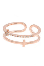 Load image into Gallery viewer, Cz stone cross accent cuff ring
