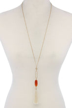 Load image into Gallery viewer, Cut Out Long Oval Bead Tassel Pendant Necklace