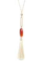 Load image into Gallery viewer, Cut Out Long Oval Bead Tassel Pendant Necklace