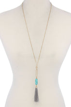 Load image into Gallery viewer, Cut Out Long Oval Bead Tassel Pendant Necklace