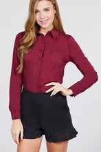 Load image into Gallery viewer, Long Sleeve Princess Line One Side Pocket Button Down Woven Shirts