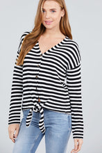Load image into Gallery viewer, Long Sleeve V-neck W/buttoned Down Front Tie Stripe Cardigan