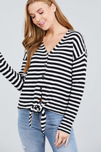 Load image into Gallery viewer, Long Sleeve V-neck W/buttoned Down Front Tie Stripe Cardigan