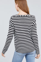 Load image into Gallery viewer, Long Sleeve V-neck W/buttoned Down Front Tie Stripe Cardigan