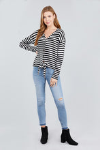 Load image into Gallery viewer, Long Sleeve V-neck W/buttoned Down Front Tie Stripe Cardigan