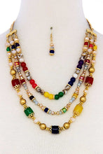 Load image into Gallery viewer, Multi Beaded Three Layer Necklace And Earring Set