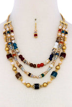Load image into Gallery viewer, Multi Beaded Three Layer Necklace And Earring Set