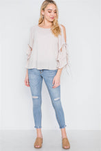 Load image into Gallery viewer, Oatmeal Self-tie Long Bell Sleeves Top