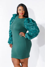 Load image into Gallery viewer, Faux Fur Power Shoulder Dress