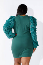 Load image into Gallery viewer, Faux Fur Power Shoulder Dress