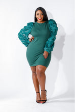 Load image into Gallery viewer, Faux Fur Power Shoulder Dress