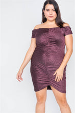 Load image into Gallery viewer, Plus Size Ruched Draw String Center Mini Glitter Dress
