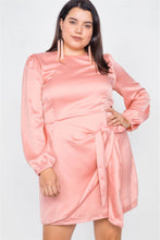 Load image into Gallery viewer, Plus Size Silk Mock Wrap Square Neck Mini Dress