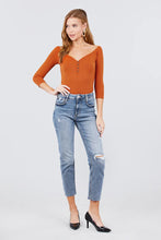 Load image into Gallery viewer, 3/4 Short Sleeve Button Down Detail Heavy Rib Knit Top