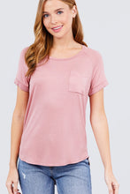 Load image into Gallery viewer, Short Raglan Sleeve Round Neck W/pocket Rayon Spandex Top