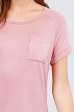 Load image into Gallery viewer, Short Raglan Sleeve Round Neck W/pocket Rayon Spandex Top