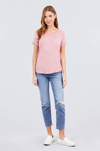 Load image into Gallery viewer, Short Raglan Sleeve Round Neck W/pocket Rayon Spandex Top