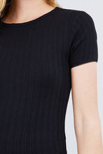 Load image into Gallery viewer, Short Sleeve W/lace Trim Detail Crew Neck Pointelle Knit Top