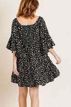 Load image into Gallery viewer, Dalmatian Print Ruffle Bell Sleeve Sweetheart Neckline Dress