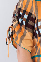 Load image into Gallery viewer, Plus Size Plaid Multi Stripe Cinched Sleeve Button Down Top