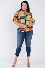 Load image into Gallery viewer, Plus Size Plaid Multi Stripe Cinched Sleeve Button Down Top