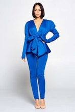 Load image into Gallery viewer, Long Sleeve Deep V Neckline Top With Waist Tie To Make A Bow Detail Paired With Elastic Waist Pants