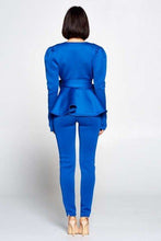 Load image into Gallery viewer, Long Sleeve Deep V Neckline Top With Waist Tie To Make A Bow Detail Paired With Elastic Waist Pants