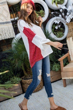 Load image into Gallery viewer, Round Neck 3/4 Rolled Up Sleeve Contrast Woven Heart Print Knit Top