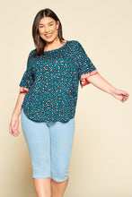 Load image into Gallery viewer, Plus Size Animal Print Swing Tunic Top With Contrast Color Block Bell Sleeves