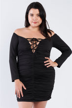 Load image into Gallery viewer, Plus Size Off The Shoulder Lace Up Ruched Mini Dress
