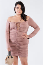 Load image into Gallery viewer, Plus Size Off The Shoulder Lace Up Ruched Mini Dress