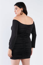 Load image into Gallery viewer, Plus Size Off The Shoulder Lace Up Ruched Mini Dress