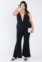 Load image into Gallery viewer, Plus Size Black Sequin Criss Cross Open Back Jumpsuit