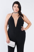 Load image into Gallery viewer, Plus Size Black Sequin Criss Cross Open Back Jumpsuit